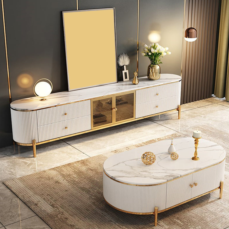 Contemporary Stone Media Console 4 Drawers TV Console with Doors Clearhalo 'furn' 'furn_tv_stands_entertainment_centers' 'Furniture' 'Living Room Furniture' 'TV Stands & Entertainment Centers' 'TV Stands & Media Storage Furniture' 'tv_stands_entertainment_centers' 6943789
