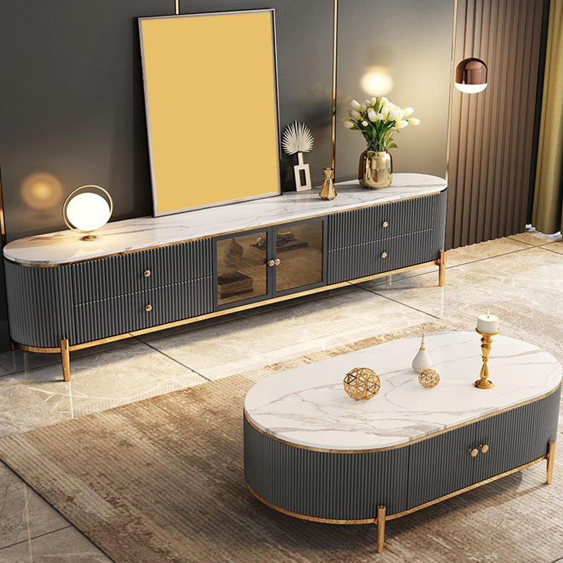 Contemporary Stone Media Console 4 Drawers TV Console with Doors Clearhalo 'furn' 'furn_tv_stands_entertainment_centers' 'Furniture' 'Living Room Furniture' 'TV Stands & Entertainment Centers' 'TV Stands & Media Storage Furniture' 'tv_stands_entertainment_centers' 6943792