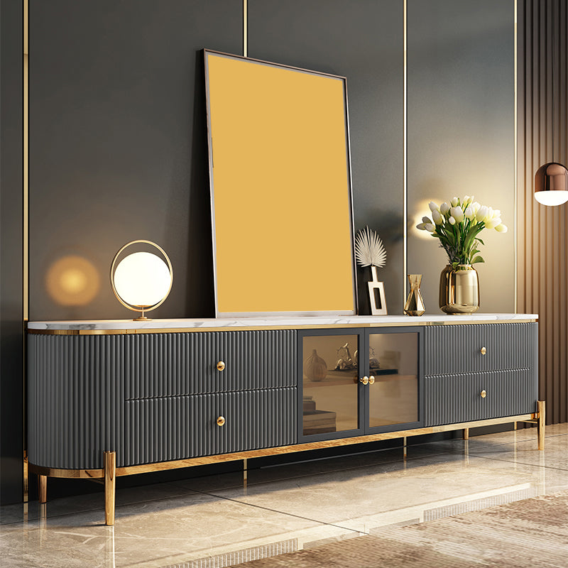 Contemporary Stone Media Console 4 Drawers TV Console with Doors Grey Clearhalo 'furn' 'furn_tv_stands_entertainment_centers' 'Furniture' 'Living Room Furniture' 'TV Stands & Entertainment Centers' 'TV Stands & Media Storage Furniture' 'tv_stands_entertainment_centers' 6943793