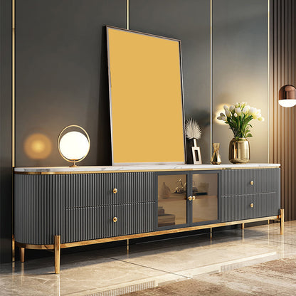 Contemporary Stone Media Console 4 Drawers TV Console with Doors Grey Clearhalo 'furn' 'furn_tv_stands_entertainment_centers' 'Furniture' 'Living Room Furniture' 'TV Stands & Entertainment Centers' 'TV Stands & Media Storage Furniture' 'tv_stands_entertainment_centers' 6943793