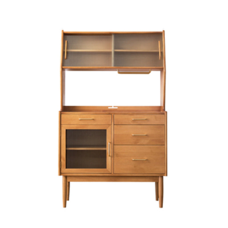 Modern Dining Hutch Pine Sliding Doors Storage Cabinet with Drawers 33"L x 16"W x 65"H Cherry Clearhalo 'Display & China Cabinets' 'display_china_cabinets' 'furn' 'furn_display_china_cabinets' 'Furniture' 'Kitchen & Dining Furniture' 6943847