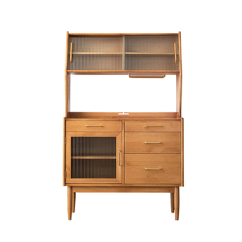 Modern Dining Hutch Pine Sliding Doors Storage Cabinet with Drawers 39"L x 16"W x 65"H Cherry Clearhalo 'Display & China Cabinets' 'display_china_cabinets' 'furn' 'furn_display_china_cabinets' 'Furniture' 'Kitchen & Dining Furniture' 6943848