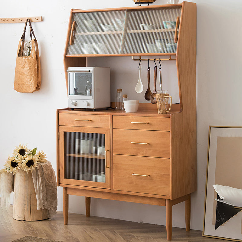 Modern Dining Hutch Pine Sliding Doors Storage Cabinet with Drawers Clearhalo 'Display & China Cabinets' 'display_china_cabinets' 'furn' 'furn_display_china_cabinets' 'Furniture' 'Kitchen & Dining Furniture' 6943849