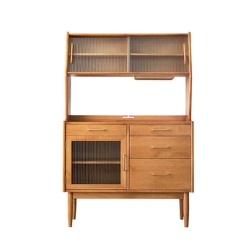 Modern Dining Hutch Pine Sliding Doors Storage Cabinet with Drawers 47"L x 16"W x 65"H Cherry Clearhalo 'Display & China Cabinets' 'display_china_cabinets' 'furn' 'furn_display_china_cabinets' 'Furniture' 'Kitchen & Dining Furniture' 6943850