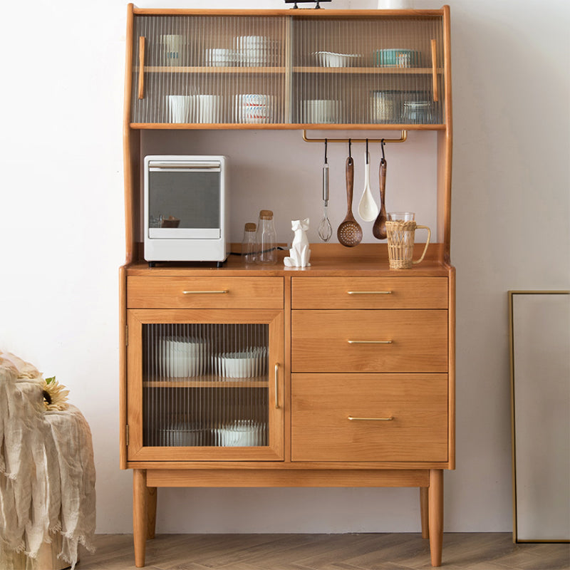 Modern Dining Hutch Pine Sliding Doors Storage Cabinet with Drawers Clearhalo 'Display & China Cabinets' 'display_china_cabinets' 'furn' 'furn_display_china_cabinets' 'Furniture' 'Kitchen & Dining Furniture' 6943851