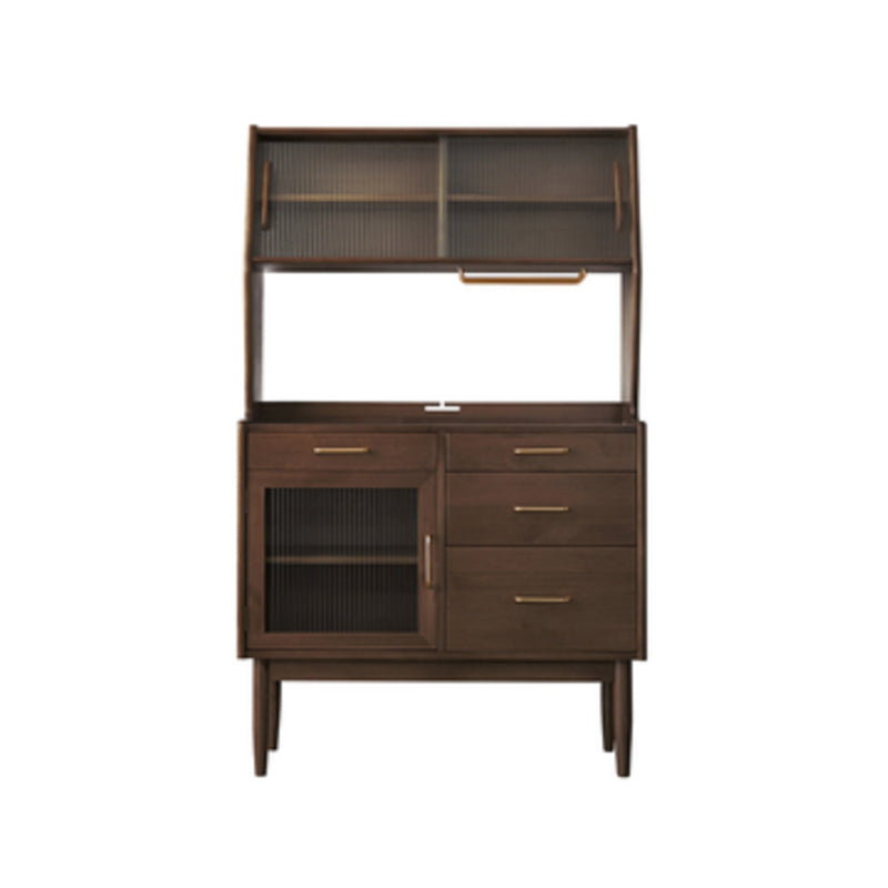 Modern Dining Hutch Pine Sliding Doors Storage Cabinet with Drawers 33"L x 16"W x 65"H Nut-Brown Clearhalo 'Display & China Cabinets' 'display_china_cabinets' 'furn' 'furn_display_china_cabinets' 'Furniture' 'Kitchen & Dining Furniture' 6943852