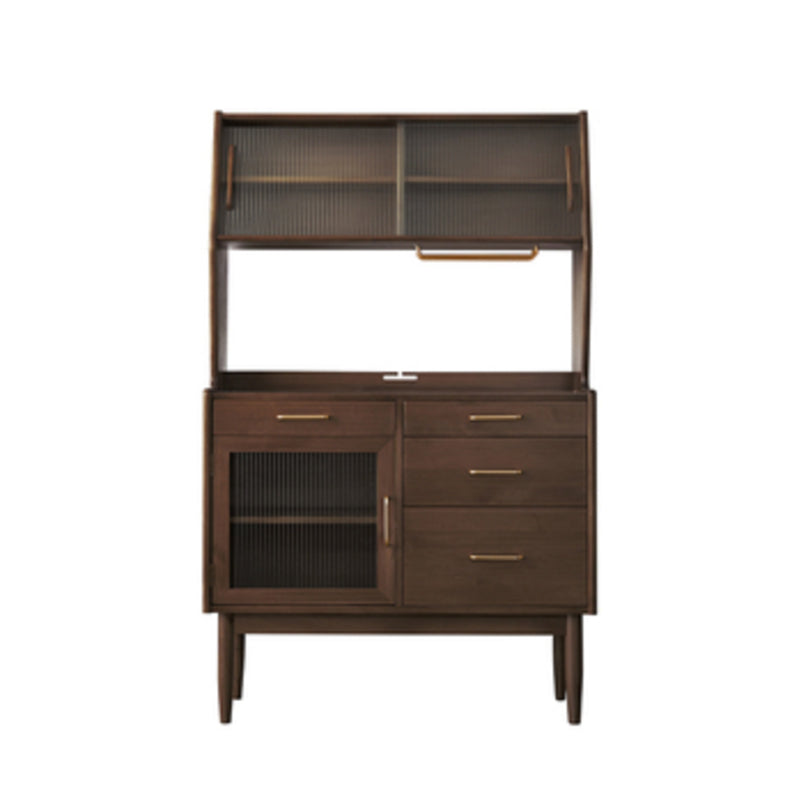Modern Dining Hutch Pine Sliding Doors Storage Cabinet with Drawers 39"L x 16"W x 65"H Nut-Brown Clearhalo 'Display & China Cabinets' 'display_china_cabinets' 'furn' 'furn_display_china_cabinets' 'Furniture' 'Kitchen & Dining Furniture' 6943854
