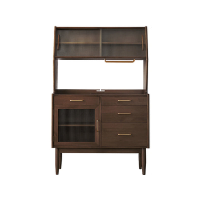 Modern Dining Hutch Pine Sliding Doors Storage Cabinet with Drawers 47"L x 16"W x 65"H Nut-Brown Clearhalo 'Display & China Cabinets' 'display_china_cabinets' 'furn' 'furn_display_china_cabinets' 'Furniture' 'Kitchen & Dining Furniture' 6943856