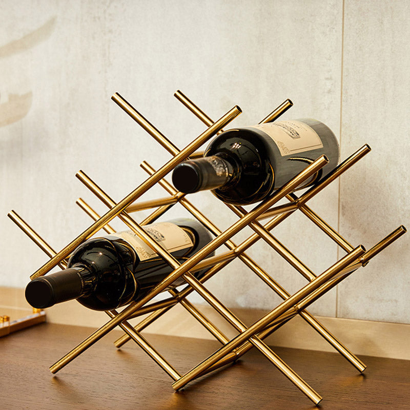 Countertop Wine Rack Glam Metal Wine Bottle Rack for Living Room