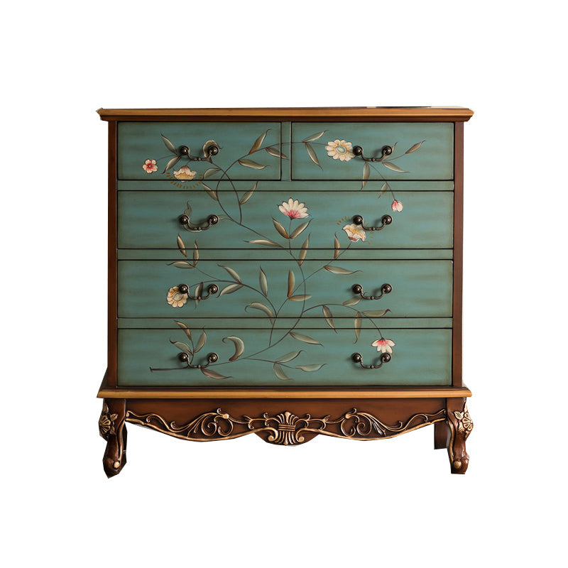 Cómoda cómoda de almacenamiento clásica de madera maciza con 5 cajones