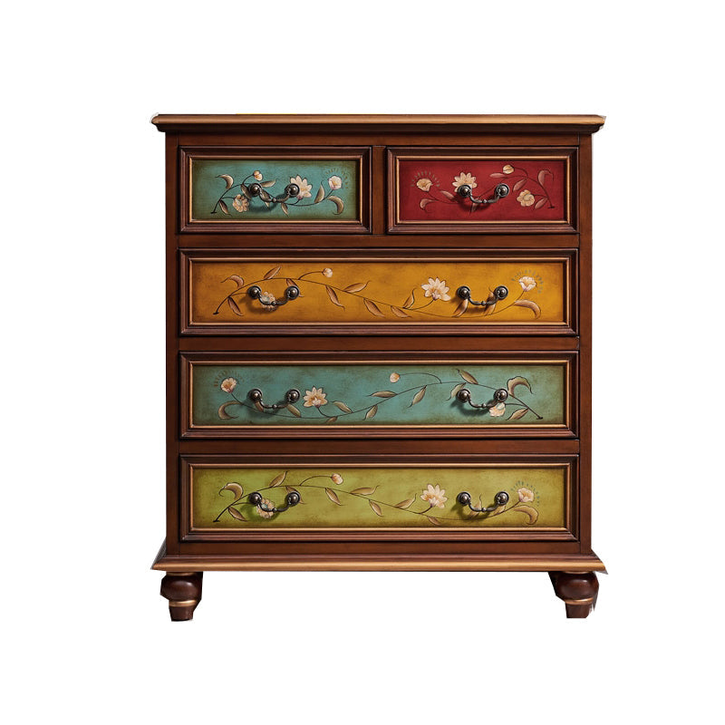 Cómoda cómoda de almacenamiento clásica de madera maciza con 5 cajones