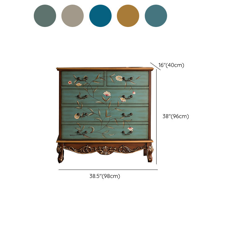 Cómoda cómoda de almacenamiento clásica de madera maciza con 5 cajones