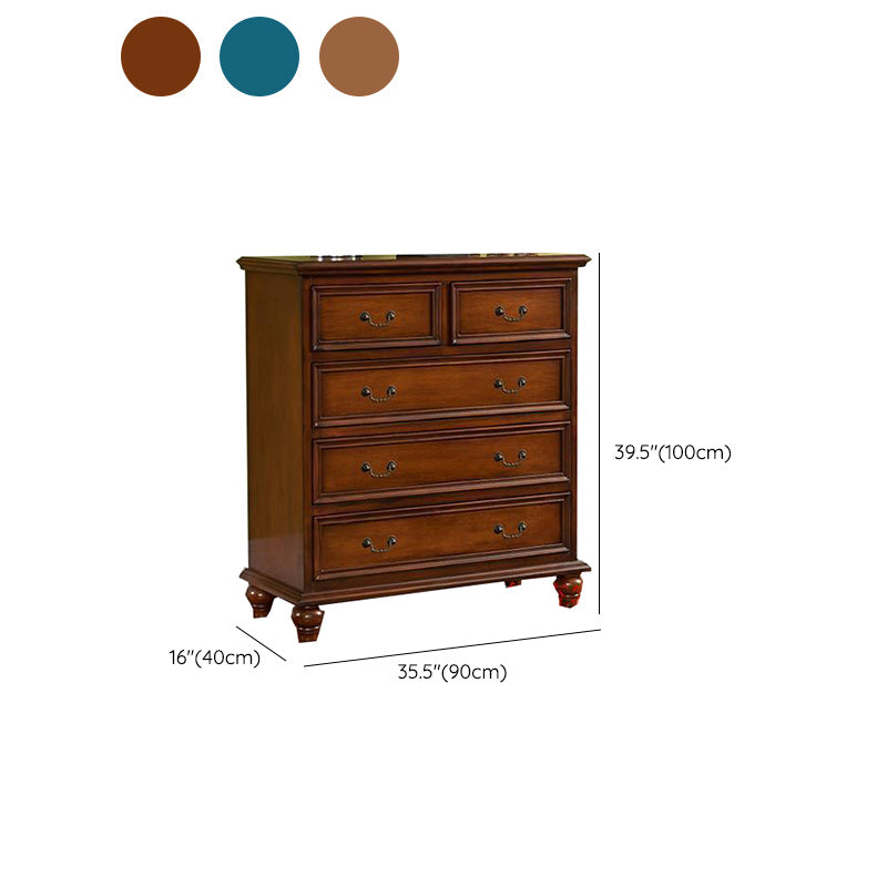 Cómoda cómoda de almacenamiento clásica de madera maciza con 5 cajones