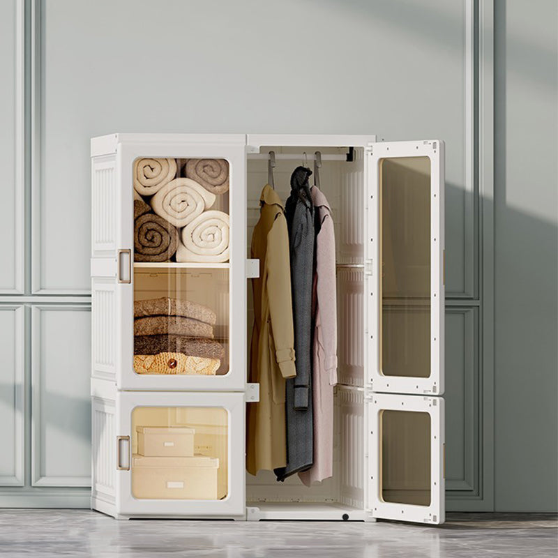 Modern Folding Plastic Wardrobe Freestanding Wardrobe with Shelves 27"L x 20"W x 41"H With Clothing Rod Clearhalo 'Armoires & Wardrobes' 'armoires_wardrobes' 'Bedroom Furniture' 'furn' 'furn_armoires_wardrobes' 'Furniture' 6944398