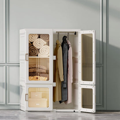 Modern Folding Plastic Wardrobe Freestanding Wardrobe with Shelves 27"L x 20"W x 41"H With Clothing Rod Clearhalo 'Armoires & Wardrobes' 'armoires_wardrobes' 'Bedroom Furniture' 'furn' 'furn_armoires_wardrobes' 'Furniture' 6944398