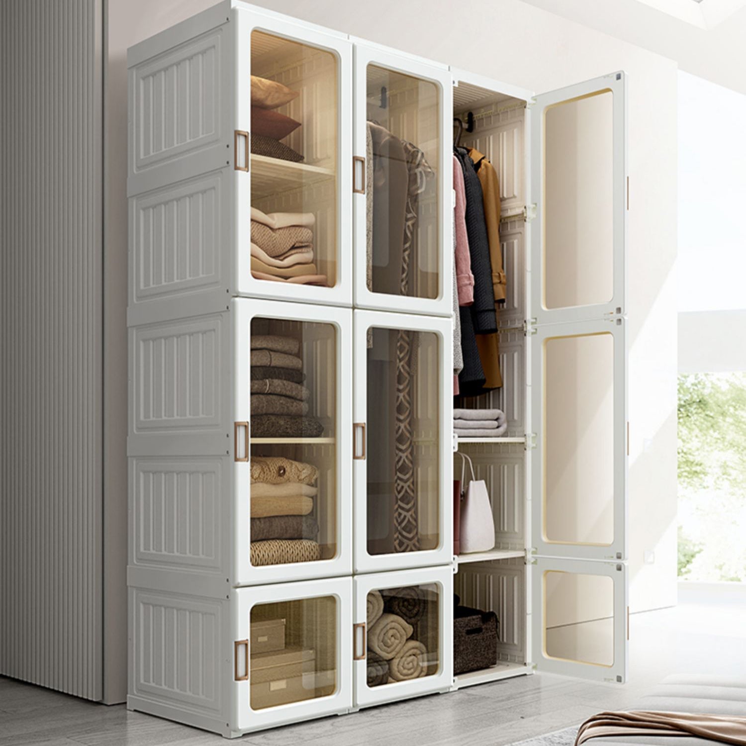 Modern Folding Plastic Wardrobe Freestanding Wardrobe with Shelves Clearhalo 'Armoires & Wardrobes' 'armoires_wardrobes' 'Bedroom Furniture' 'furn' 'furn_armoires_wardrobes' 'Furniture' 6944400