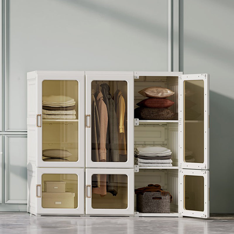 Modern Folding Plastic Wardrobe Freestanding Wardrobe with Shelves 41"L x 20"W x 41"H With Clothing Rod Clearhalo 'Armoires & Wardrobes' 'armoires_wardrobes' 'Bedroom Furniture' 'furn' 'furn_armoires_wardrobes' 'Furniture' 6944405