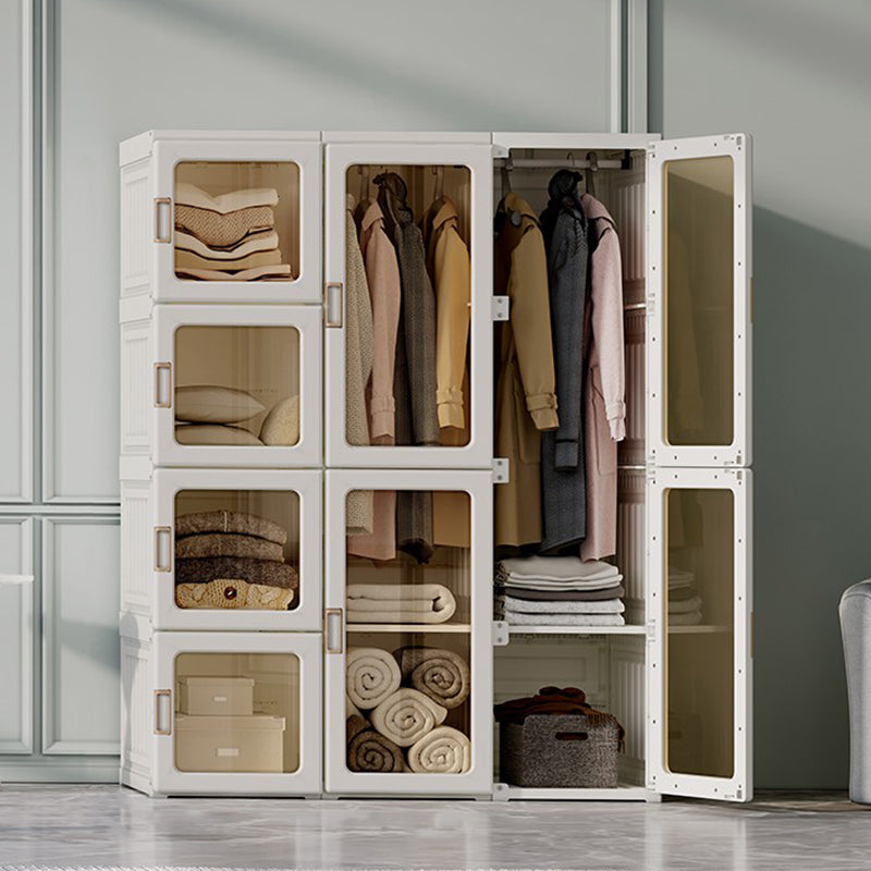 Modern Folding Plastic Wardrobe Freestanding Wardrobe with Shelves 41"L x 20"W x 54"H With Clothing Rod Clearhalo 'Armoires & Wardrobes' 'armoires_wardrobes' 'Bedroom Furniture' 'furn' 'furn_armoires_wardrobes' 'Furniture' 6944408