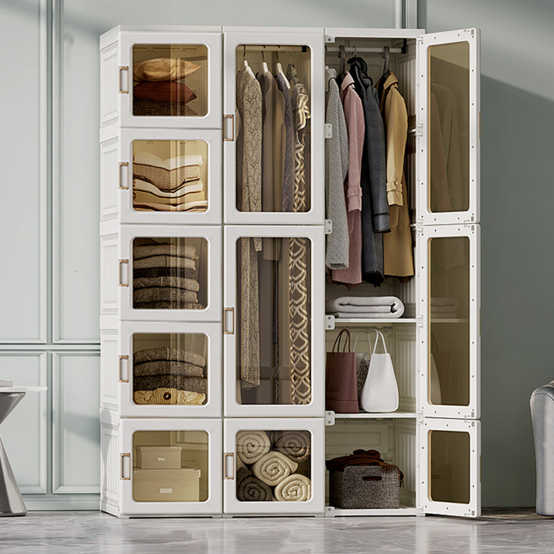 Modern Folding Plastic Wardrobe Freestanding Wardrobe with Shelves 41"L x 20"W x 67"H With Clothing Rod Clearhalo 'Armoires & Wardrobes' 'armoires_wardrobes' 'Bedroom Furniture' 'furn' 'furn_armoires_wardrobes' 'Furniture' 6944413