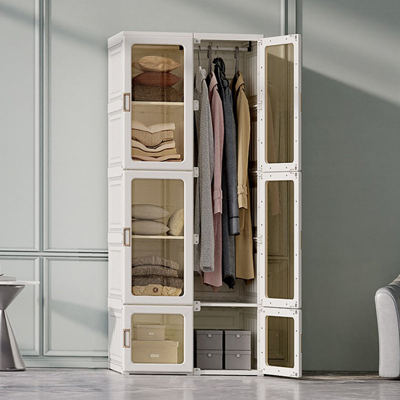 Modern Folding Plastic Wardrobe Freestanding Wardrobe with Shelves 27"L x 20"W x 67"H With Clothing Rod Clearhalo 'Armoires & Wardrobes' 'armoires_wardrobes' 'Bedroom Furniture' 'furn' 'furn_armoires_wardrobes' 'Furniture' 6944416