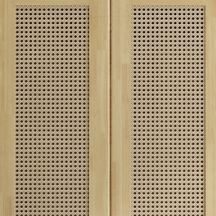 ラバーウッドのソリッドウッドフレームワードローブモダンレイタンヒンジ付きドアが足のあるドア