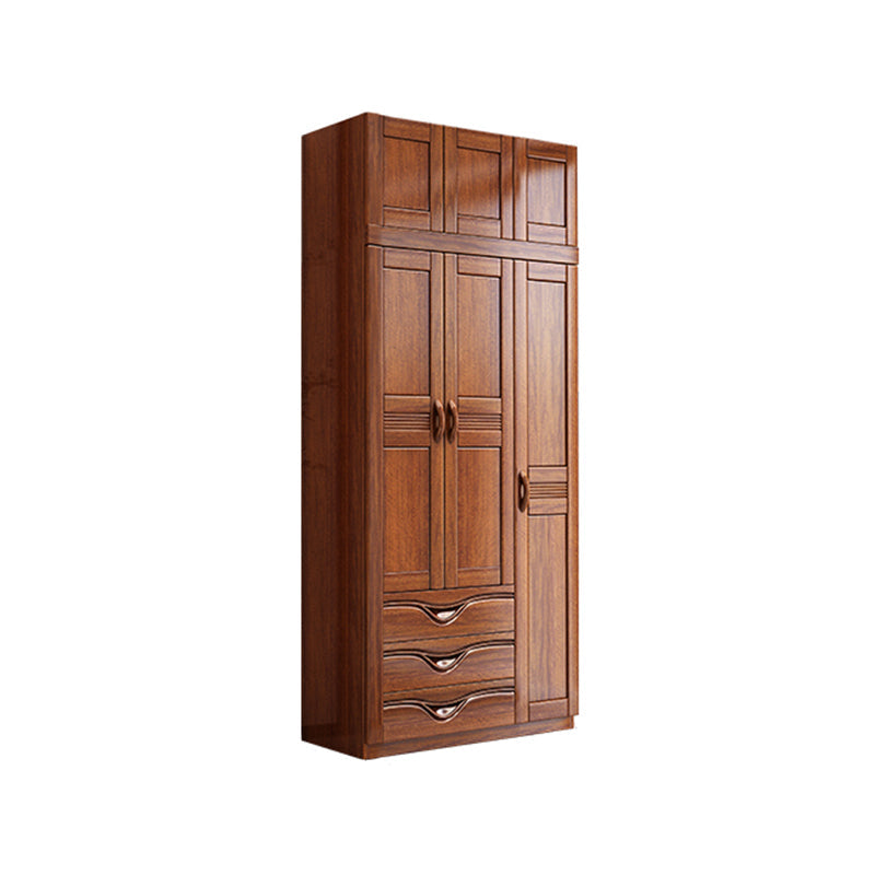 Traditional Walnut Solid Wood Wardrobe Freestanding Wardrobe Armoire with Drawers Armoire with Top Cabinet 40"L x 20"W x 81"H Clearhalo 'Armoires & Wardrobes' 'armoires_wardrobes' 'Bedroom Furniture' 'furn' 'furn_armoires_wardrobes' 'Furniture' 6944469