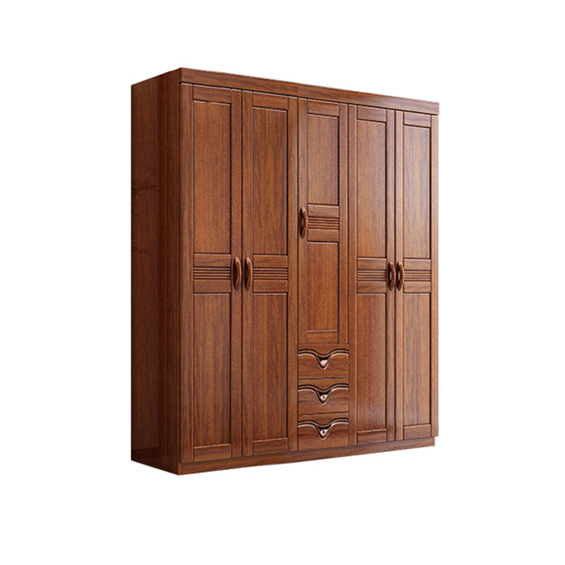 Traditional Walnut Solid Wood Wardrobe Freestanding Wardrobe Armoire with Drawers Armoire 67"L x 22"W x 81"H Clearhalo 'Armoires & Wardrobes' 'armoires_wardrobes' 'Bedroom Furniture' 'furn' 'furn_armoires_wardrobes' 'Furniture' 6944472