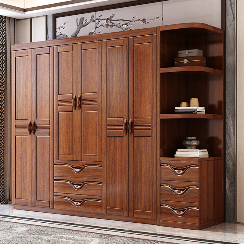 Traditional Walnut Solid Wood Wardrobe Freestanding Wardrobe Armoire with Drawers Clearhalo 'Armoires & Wardrobes' 'armoires_wardrobes' 'Bedroom Furniture' 'furn' 'furn_armoires_wardrobes' 'Furniture' 6944473
