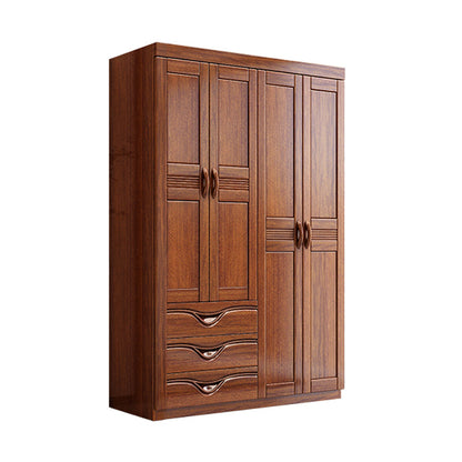 Traditional Walnut Solid Wood Wardrobe Freestanding Wardrobe Armoire with Drawers Armoire 54"L x 22"W x 81"H Clearhalo 'Armoires & Wardrobes' 'armoires_wardrobes' 'Bedroom Furniture' 'furn' 'furn_armoires_wardrobes' 'Furniture' 6944474