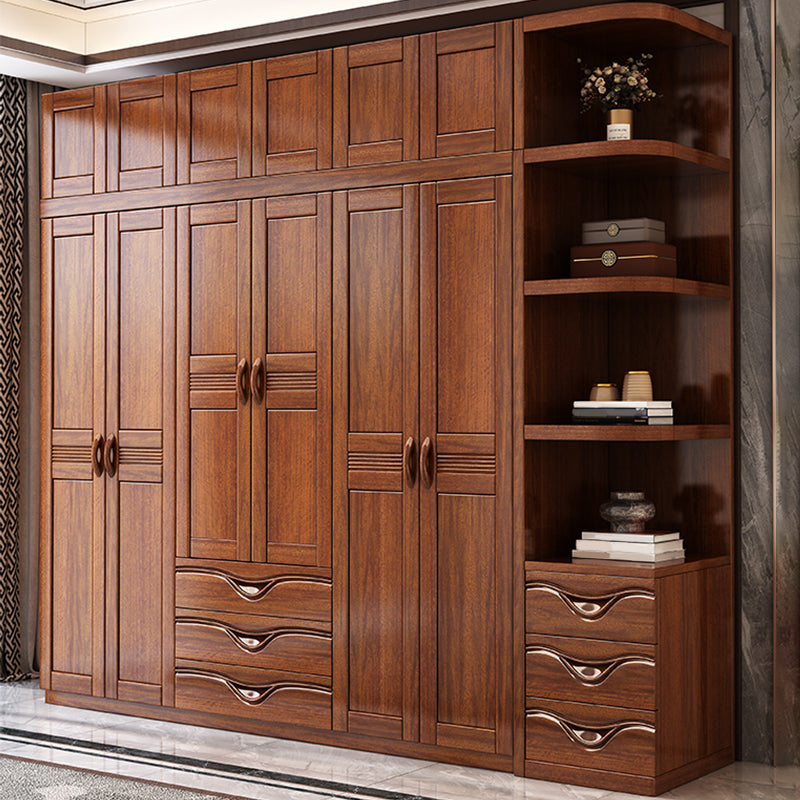 Traditional Walnut Solid Wood Wardrobe Freestanding Wardrobe Armoire with Drawers Clearhalo 'Armoires & Wardrobes' 'armoires_wardrobes' 'Bedroom Furniture' 'furn' 'furn_armoires_wardrobes' 'Furniture' 6944475