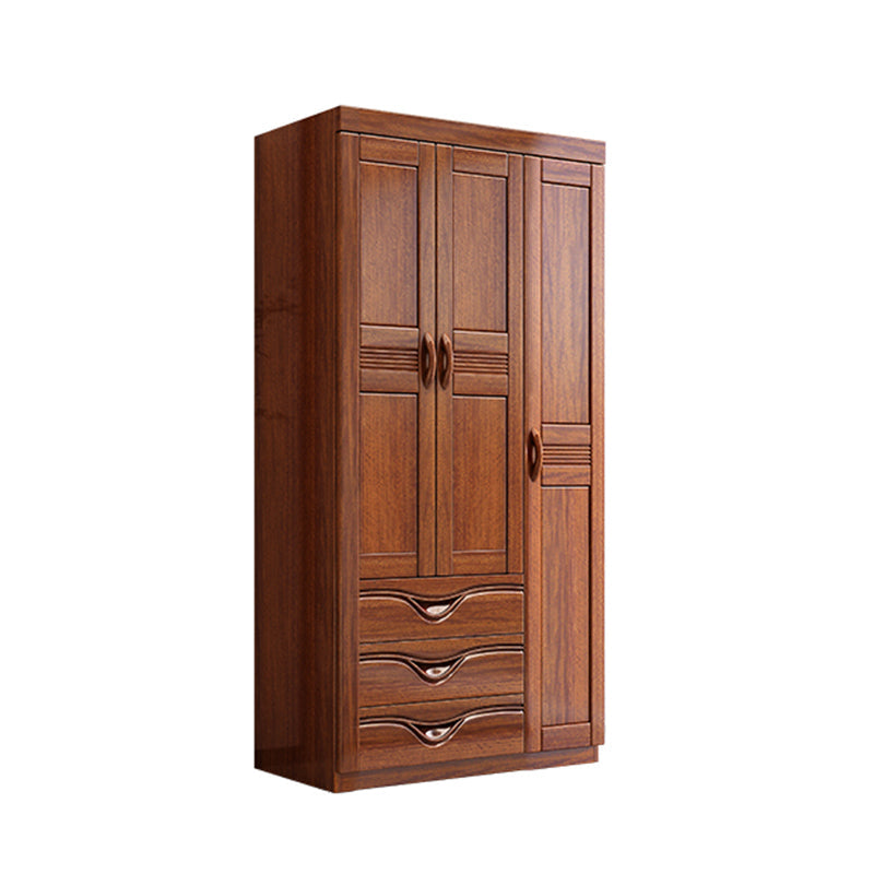 Traditional Walnut Solid Wood Wardrobe Freestanding Wardrobe Armoire with Drawers Armoire 40"L x 20"W x 81"H Clearhalo 'Armoires & Wardrobes' 'armoires_wardrobes' 'Bedroom Furniture' 'furn' 'furn_armoires_wardrobes' 'Furniture' 6944476