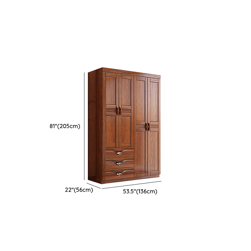 Traditional Walnut Solid Wood Wardrobe Freestanding Wardrobe Armoire with Drawers Clearhalo 'Armoires & Wardrobes' 'armoires_wardrobes' 'Bedroom Furniture' 'furn' 'furn_armoires_wardrobes' 'Furniture' 6944484