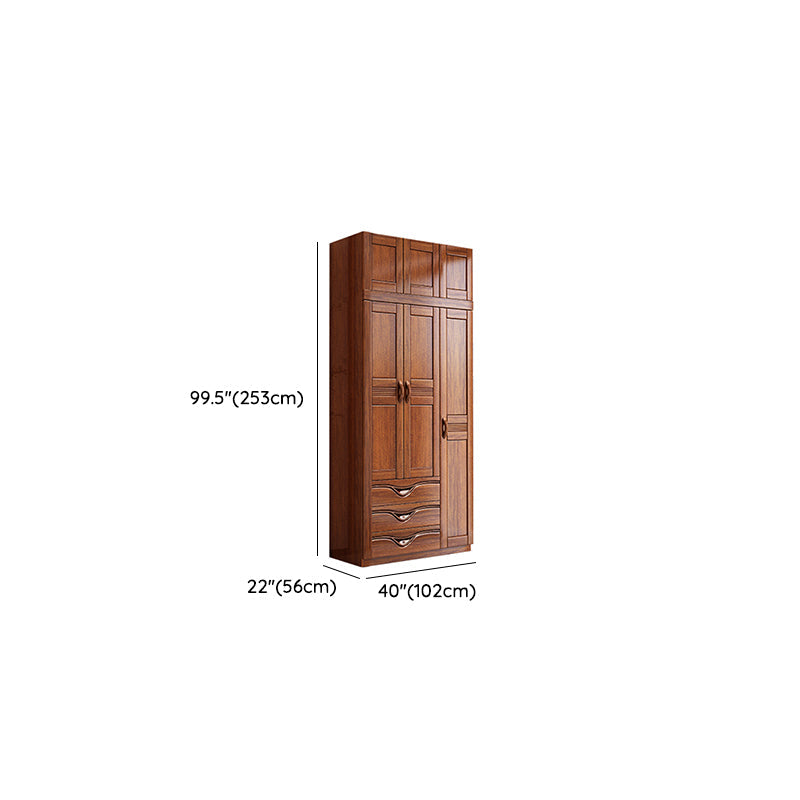 Traditional Walnut Solid Wood Wardrobe Freestanding Wardrobe Armoire with Drawers Clearhalo 'Armoires & Wardrobes' 'armoires_wardrobes' 'Bedroom Furniture' 'furn' 'furn_armoires_wardrobes' 'Furniture' 6944487