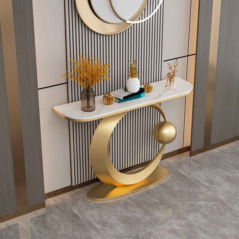 Contemporary Console Accent Table Half Moon Console Sofa Table Gold White Clearhalo 'Console Tables' 'console_tables' 'Entry & Mudroom Furniture' 'furn' 'furn_console_tables' 'Furniture' 6945429