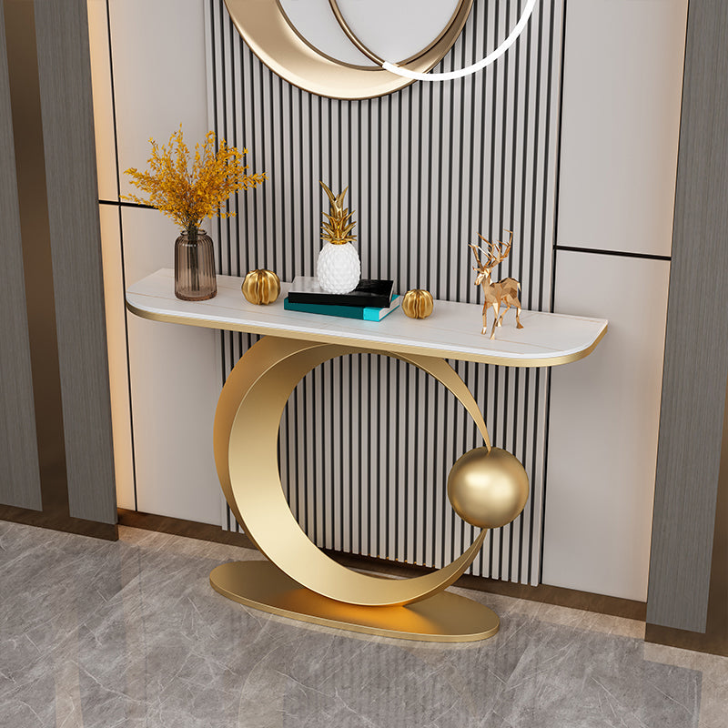Contemporary Console Accent Table Half Moon Console Sofa Table 47"L x 12"W x 31"H Gold White Gold Clearhalo 'Console Tables' 'console_tables' 'Entry & Mudroom Furniture' 'furn' 'furn_console_tables' 'Furniture' 6945432