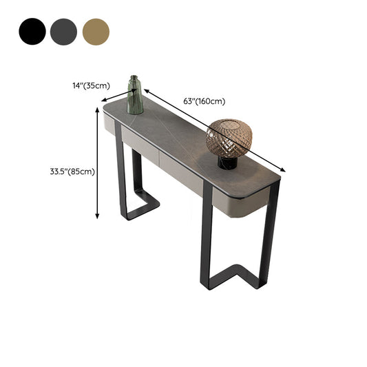 Glam Console Accent Table Antique Finish Half Moon Sofa Table in Stone