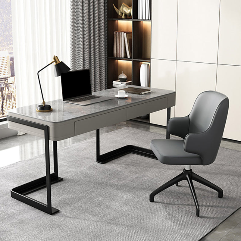 2 Drawers Writing Desk Rectangular Shaped Grey Office Desk for Home Clearhalo 'furn' 'furn_office_desk' 'Furniture' 'Office Desks' 'Office Furniture' 'office_desk' 6945657