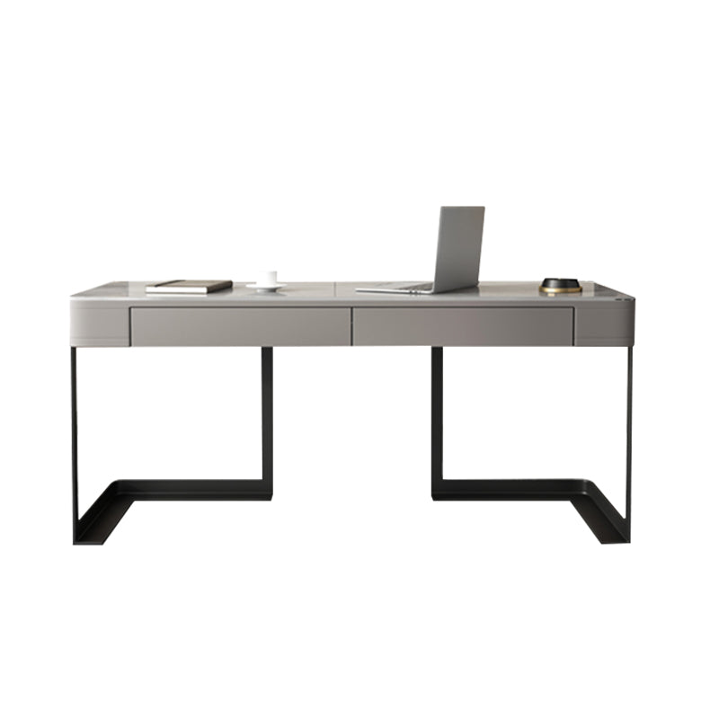 2 Drawers Writing Desk Rectangular Shaped Grey Office Desk for Home 63"L x 23.6"W x 29.5"H Clearhalo 'furn' 'furn_office_desk' 'Furniture' 'Office Desks' 'Office Furniture' 'office_desk' 6945661