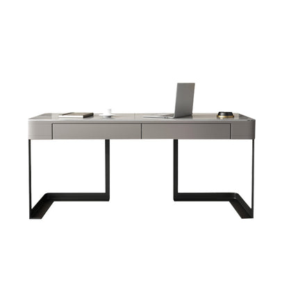 2 Drawers Writing Desk Rectangular Shaped Grey Office Desk for Home 63"L x 23.6"W x 29.5"H Clearhalo 'furn' 'furn_office_desk' 'Furniture' 'Office Desks' 'Office Furniture' 'office_desk' 6945661