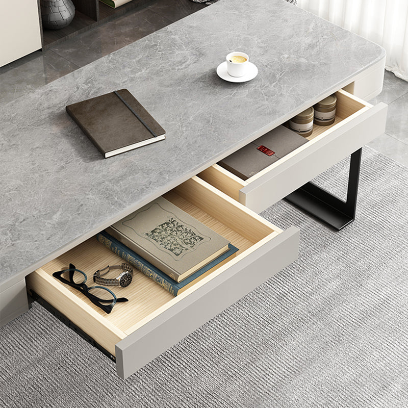 2 Drawers Writing Desk Rectangular Shaped Grey Office Desk for Home Clearhalo 'furn' 'furn_office_desk' 'Furniture' 'Office Desks' 'Office Furniture' 'office_desk' 6945662