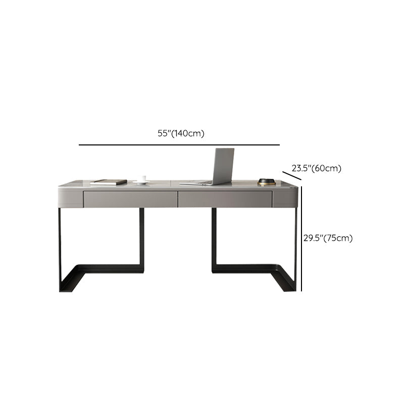 2 Drawers Writing Desk Rectangular Shaped Grey Office Desk for Home Clearhalo 'furn' 'furn_office_desk' 'Furniture' 'Office Desks' 'Office Furniture' 'office_desk' 6945666