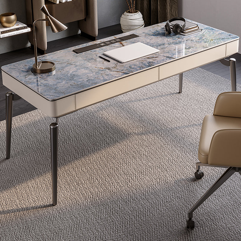 2 Drawers Task Desk Rectangular Shaped Office Desk in Grey for Office Clearhalo 'furn' 'furn_office_desk' 'Furniture' 'Office Desks' 'Office Furniture' 'office_desk' 6945705