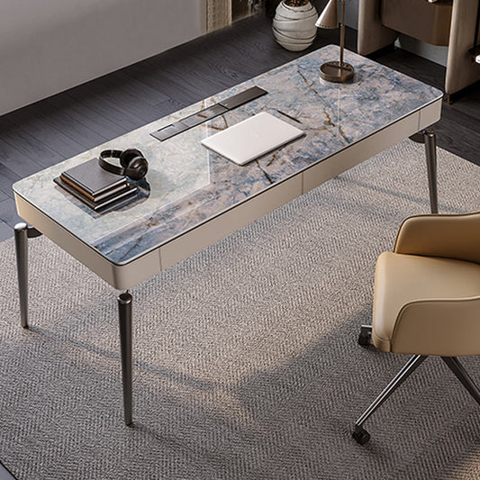 2 Drawers Task Desk Rectangular Shaped Office Desk in Grey for Office Clearhalo 'furn' 'furn_office_desk' 'Furniture' 'Office Desks' 'Office Furniture' 'office_desk' 6945706