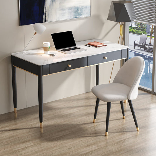 White and Black Writing Desk Rectangular Shaped Office Desk with 1/2 Drawers Clearhalo 'furn' 'furn_office_desk' 'Furniture' 'Office Desks' 'Office Furniture' 'office_desk' 6945728