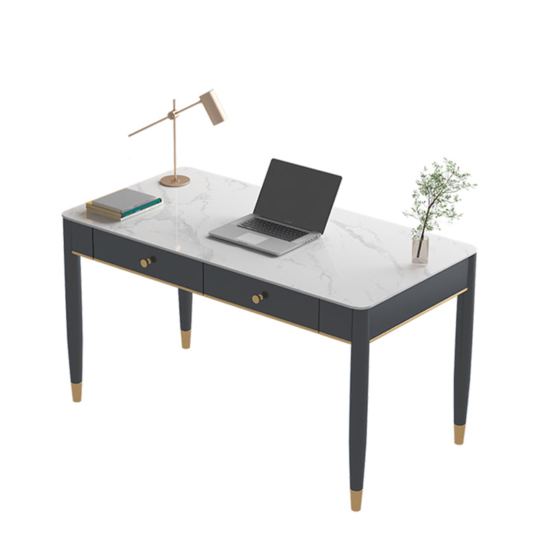 White and Black Writing Desk Rectangular Shaped Office Desk with 1/2 Drawers Clearhalo 'furn' 'furn_office_desk' 'Furniture' 'Office Desks' 'Office Furniture' 'office_desk' 6945736