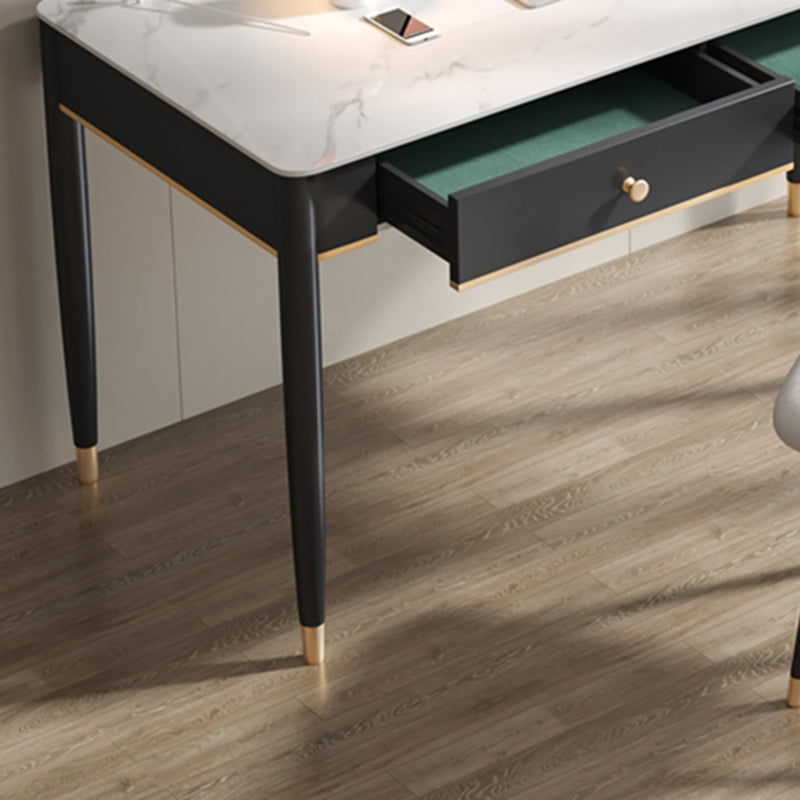 White and Black Writing Desk Rectangular Shaped Office Desk with 1/2 Drawers Clearhalo 'furn' 'furn_office_desk' 'Furniture' 'Office Desks' 'Office Furniture' 'office_desk' 6945737