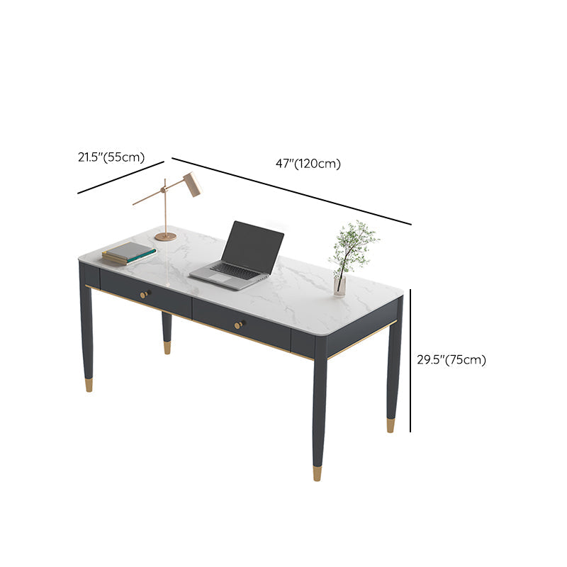 White and Black Writing Desk Rectangular Shaped Office Desk with 1/2 Drawers Clearhalo 'furn' 'furn_office_desk' 'Furniture' 'Office Desks' 'Office Furniture' 'office_desk' 6945741