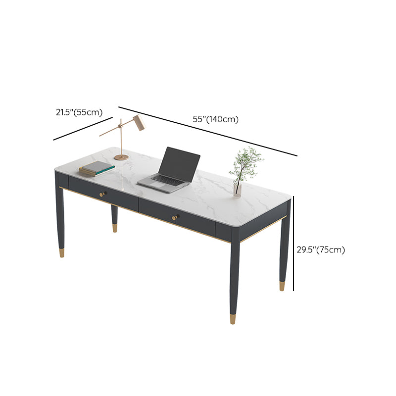 White and Black Writing Desk Rectangular Shaped Office Desk with 1/2 Drawers Clearhalo 'furn' 'furn_office_desk' 'Furniture' 'Office Desks' 'Office Furniture' 'office_desk' 6945742