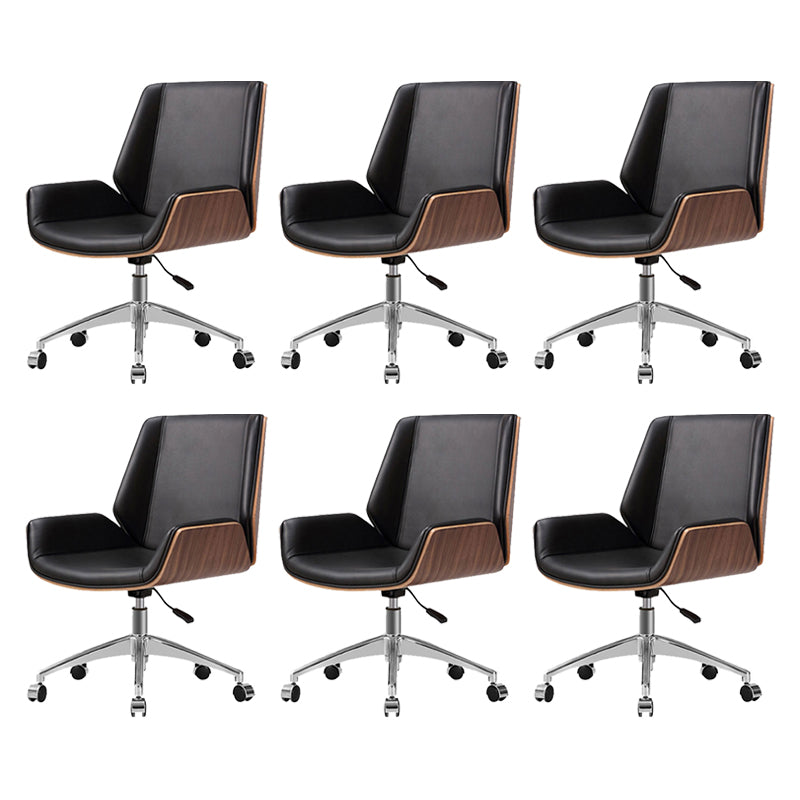 Armless Desk Chair Slide Modern Adjustable Seat Height Chair with Wheels Black 6 Piece Set Clearhalo 'furn' 'furn_office_chair' 'Furniture' 'Office Chairs' 'Office Furniture' 'office_chair' 6946880