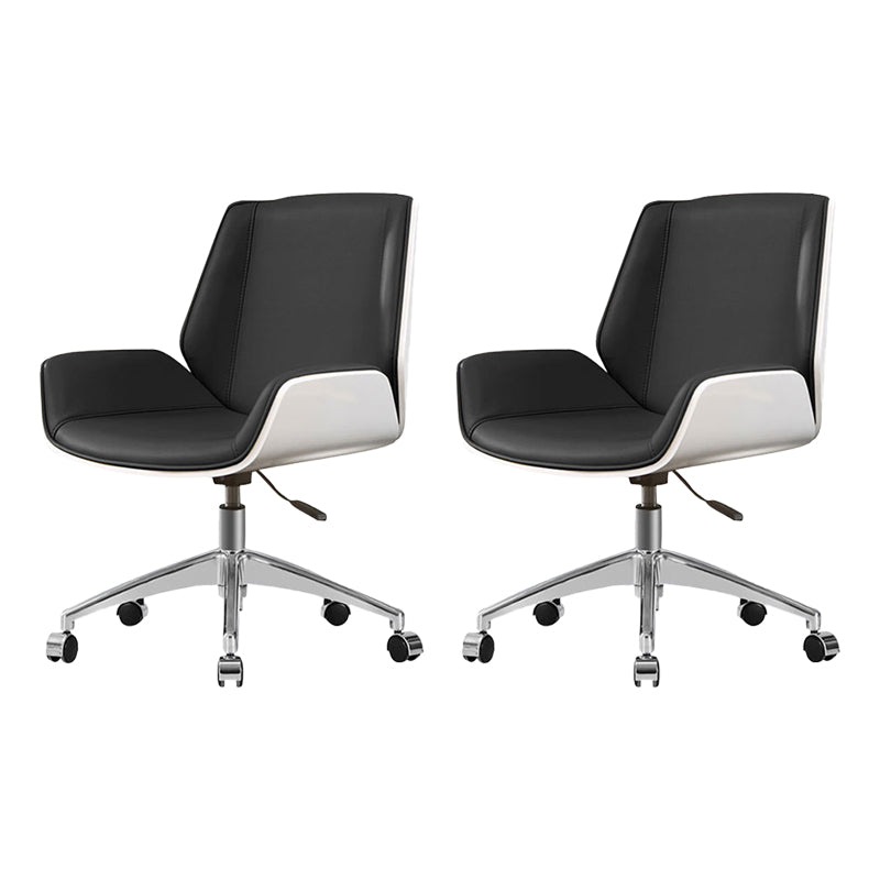 Armless Desk Chair Slide Modern Adjustable Seat Height Chair with Wheels Black White 2 Piece Set Clearhalo 'furn' 'furn_office_chair' 'Furniture' 'Office Chairs' 'Office Furniture' 'office_chair' 6946893